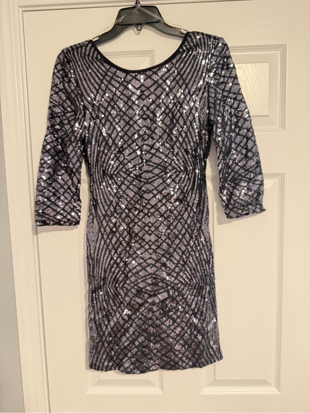 Sequin Grid-Pattern Sheath Dress in Silver